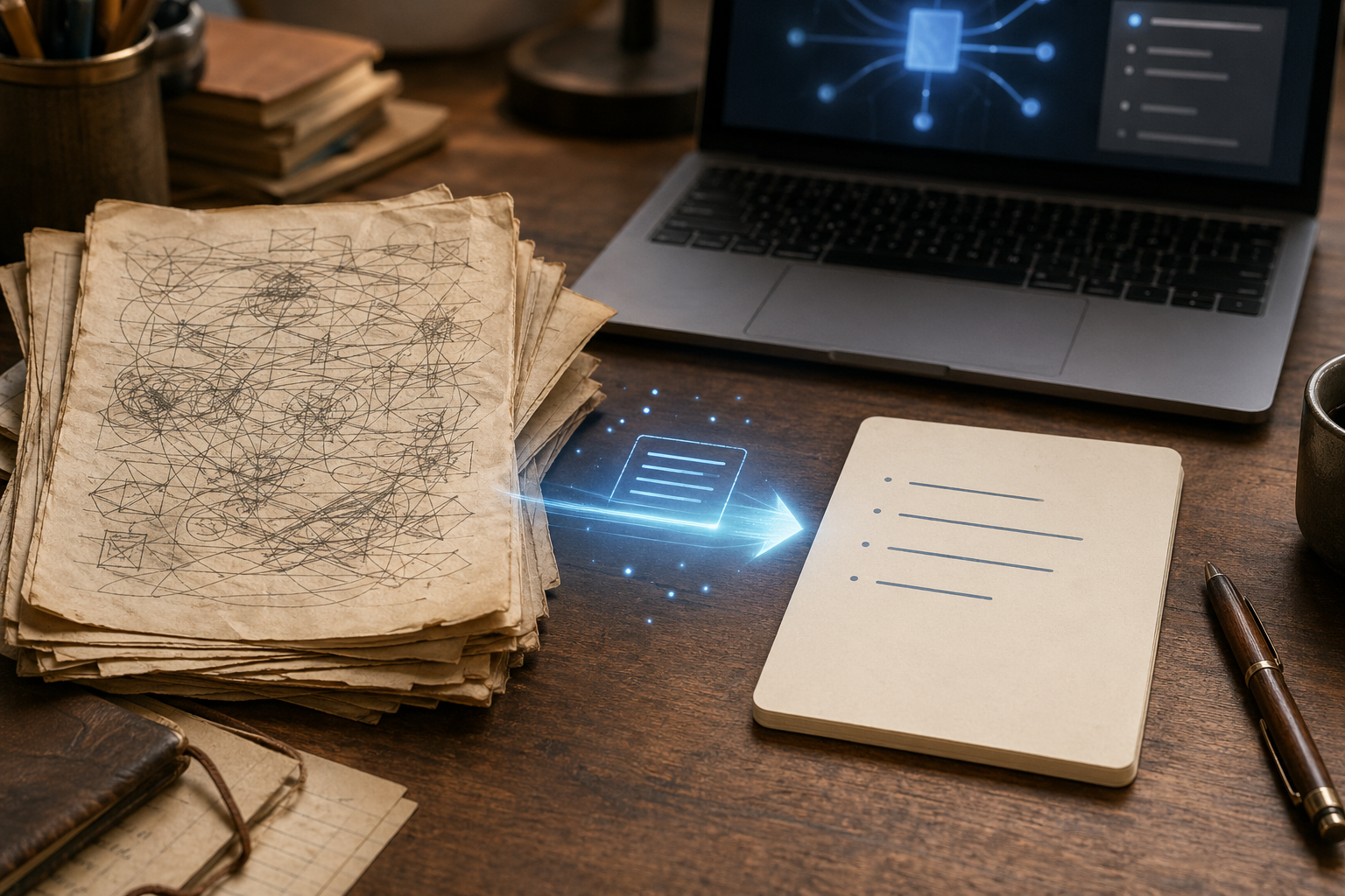 Generated Useful Machines illustration of a tangled prompt being simplified.